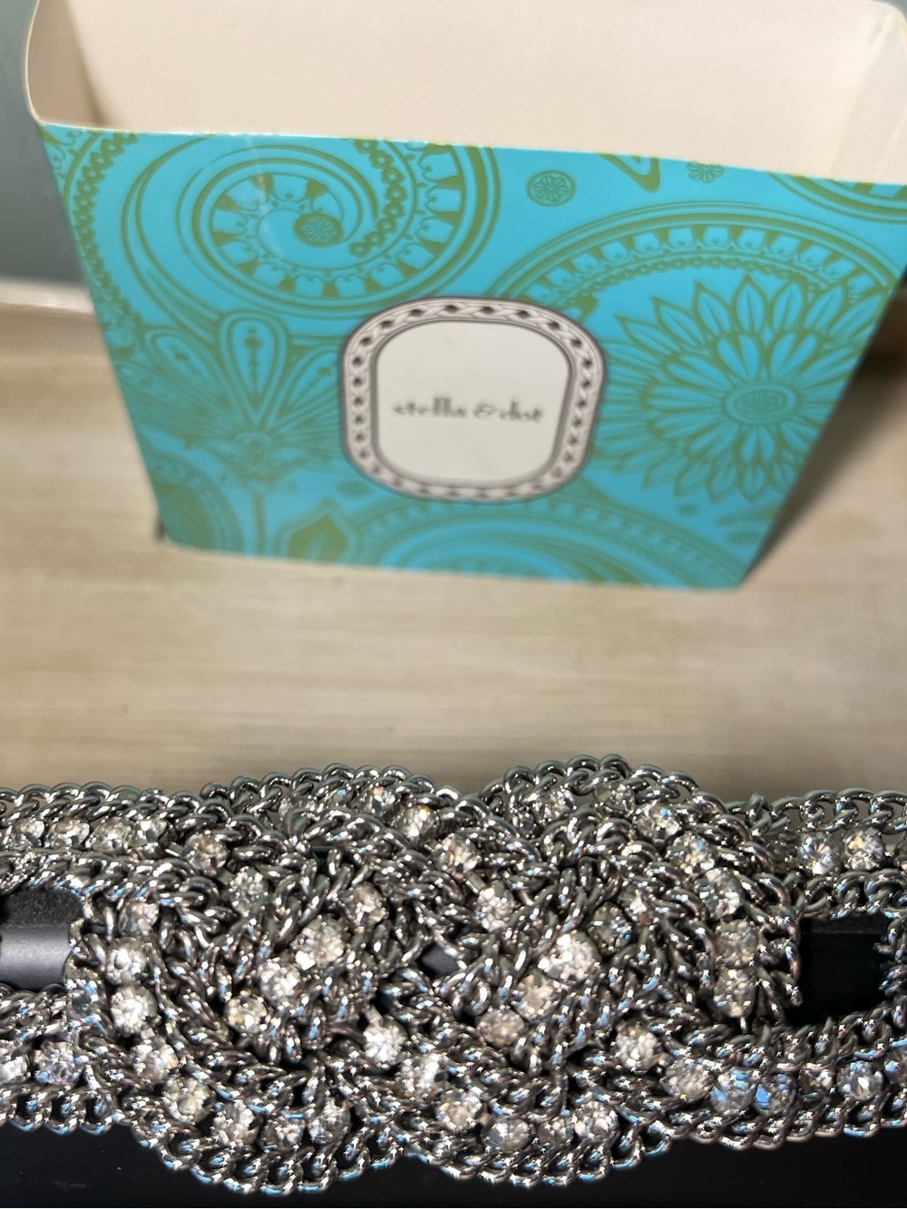Stella & Dot Silver Crystal Braided Chain Belt with Clear Rhinestones